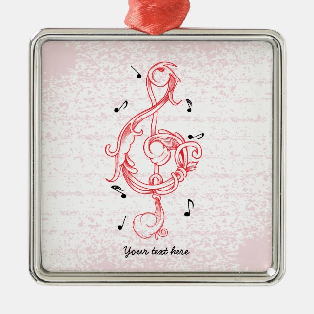 Treble clef red scrollwork sol note key metal tree decoration (Front)