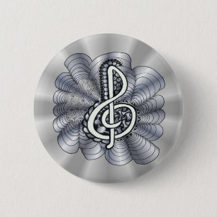 Treble Clef Silver Customisable 6 Cm Round Badge