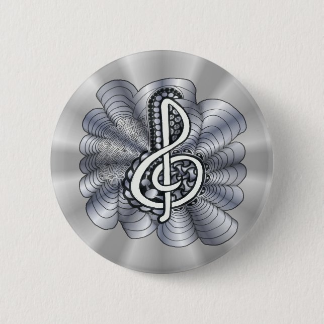 Treble Clef Silver Customisable 6 Cm Round Badge (Front)