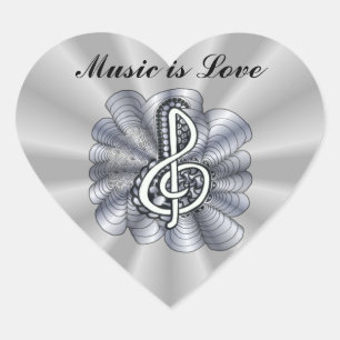 Treble Clef Silver Customisable Heart Sticker