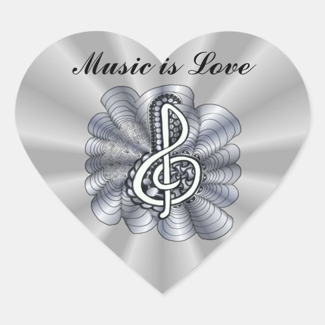 Treble Clef Silver Customisable Heart Sticker (Front)