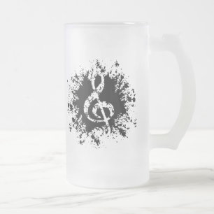 Treble Clef Splat Frosted Glass Beer Mug