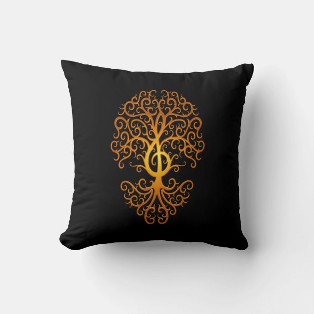 Treble Clef Tree, yellow & black Cushion (Front)