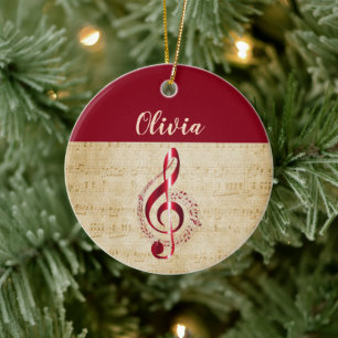 Treble Clef Vintage Music Ceramic Tree Decoration