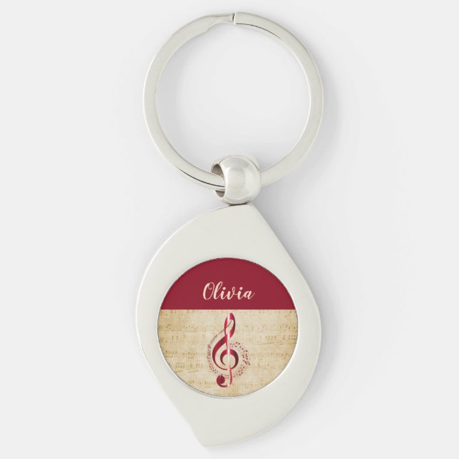 Treble Clef Vintage Music Key Ring (Front)