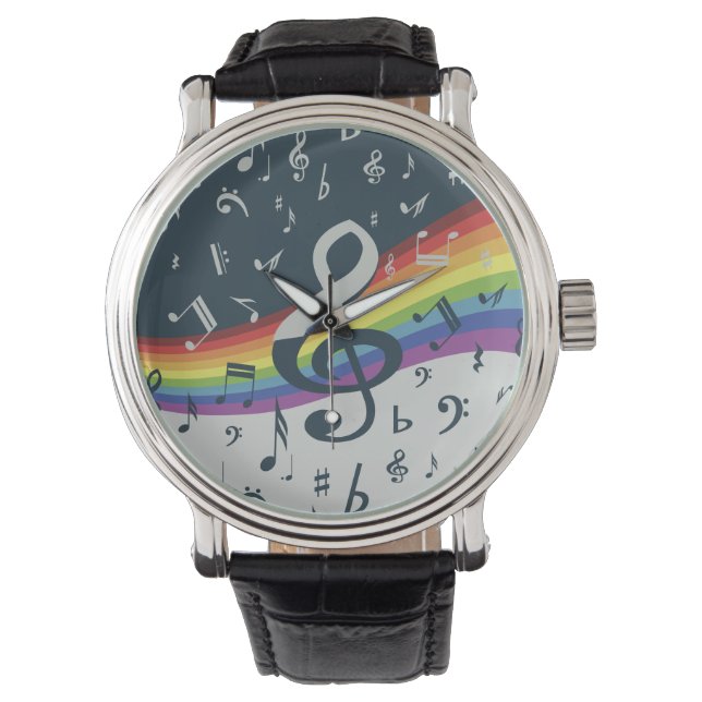 Treble Clef Wave Rainbow Colours Watch (Front)