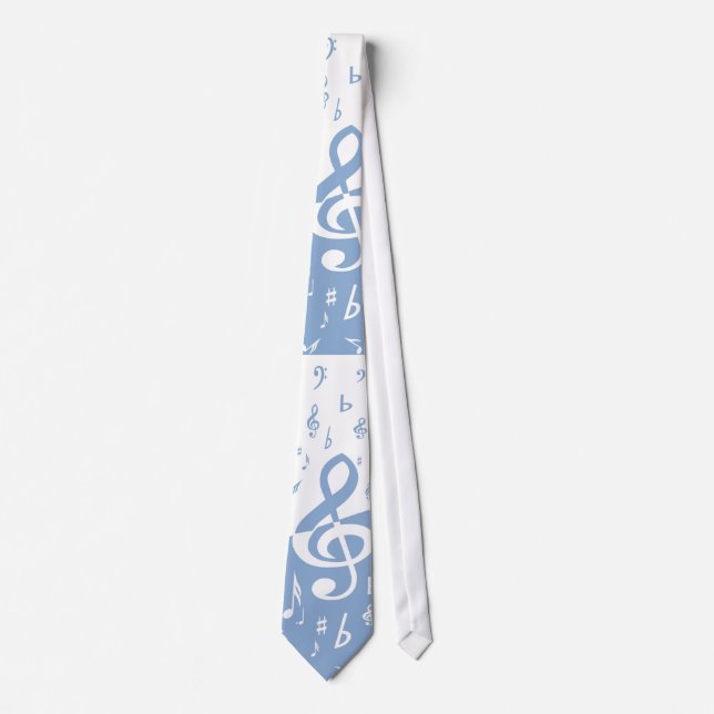 Treble Clef Wave Sky Blue and White Tie (Front)