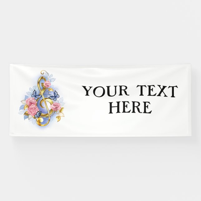 Treble clef with Pink Roses Banner (Horizontal)