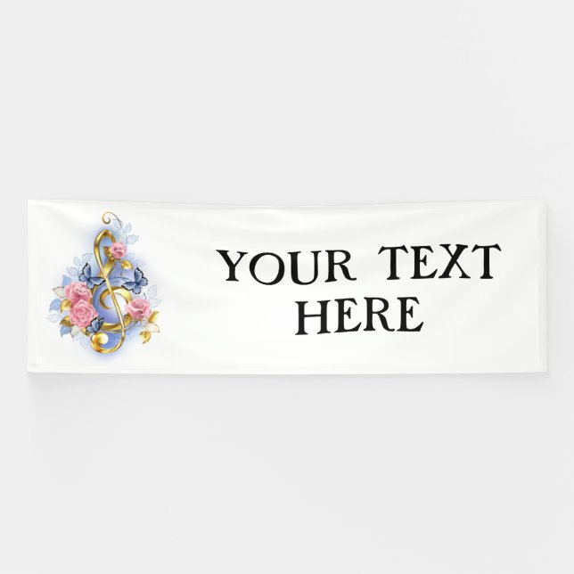 Treble clef with Pink Roses Banner (Horizontal)