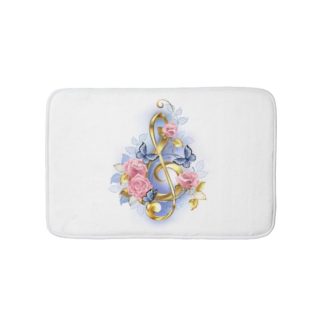 Treble clef with Pink Roses Bath Mat (Front)