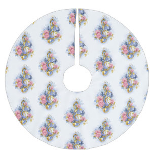 Treble clef with Pink Roses Brushed Polyester Tree Skirt