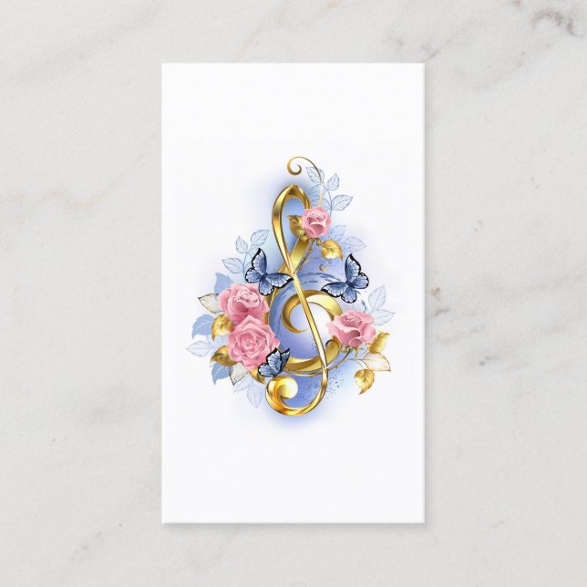 Treble clef with Pink Roses Calling Card (Front)