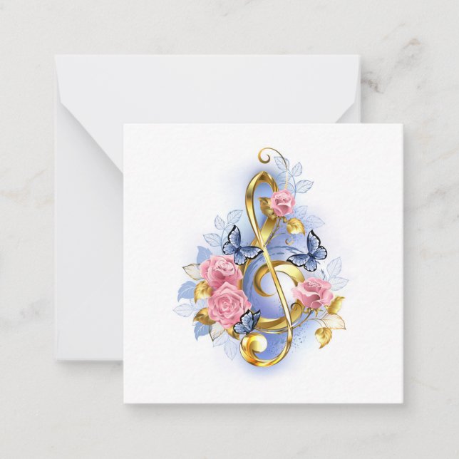 Treble clef with Pink Roses Card (Front)
