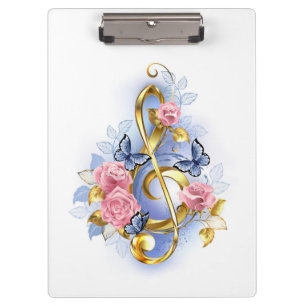Treble clef with Pink Roses Clipboard