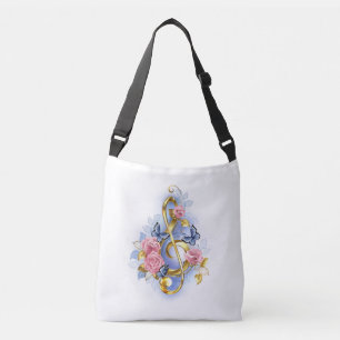 Treble clef with Pink Roses Crossbody Bag