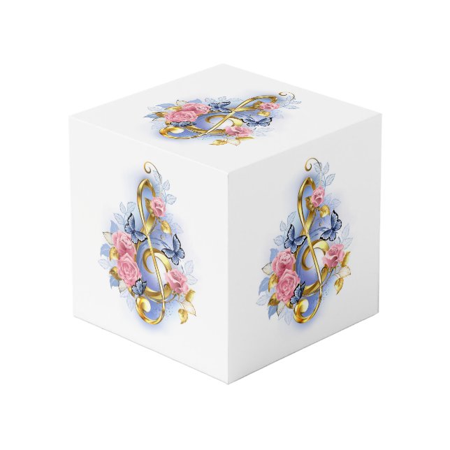 Treble clef with Pink Roses Cube (Front Angled)