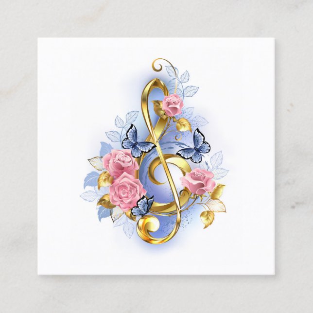 Treble clef with Pink Roses Discount Card (Front)
