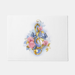Treble clef with Pink Roses Doormat