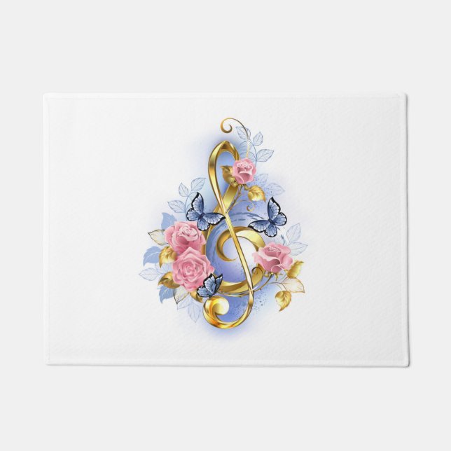 Treble clef with Pink Roses Doormat (Front)