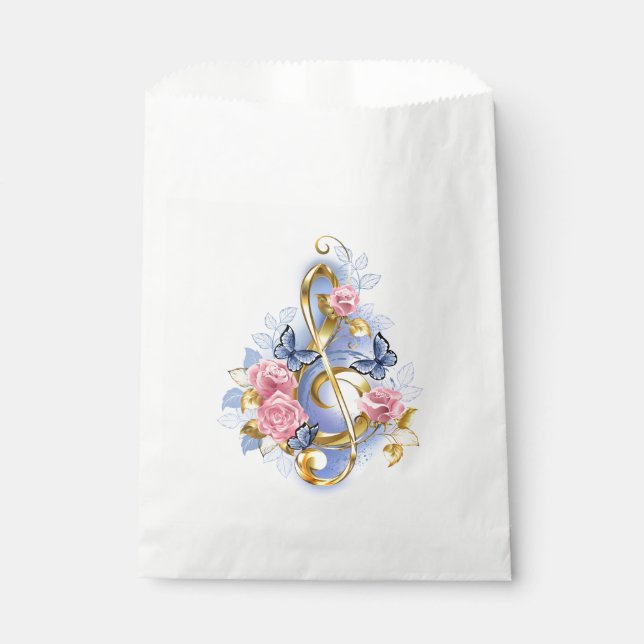 Treble clef with Pink Roses Favour Bags (Front)