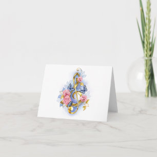 Treble clef with Pink Roses Holiday Card