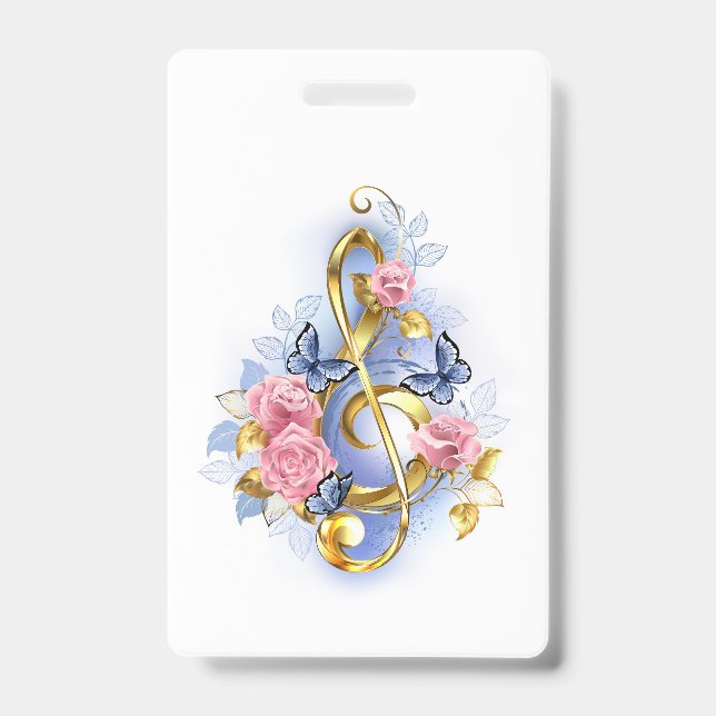 Treble clef with Pink Roses ID Badge (Front)