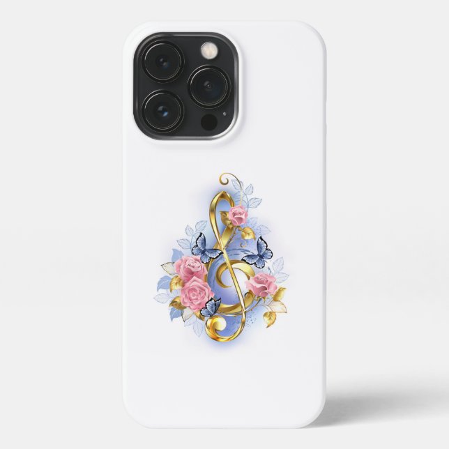 Treble clef with Pink Roses iPhone Case (Back)