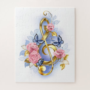 Treble clef with Pink Roses Jigsaw Puzzle