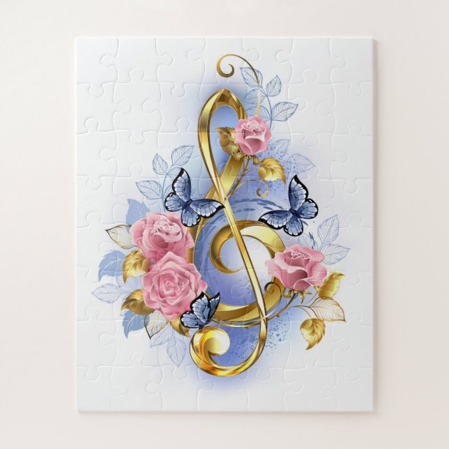 Treble clef with Pink Roses Jigsaw Puzzle (Vertical)