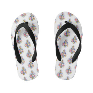 Treble clef with Pink Roses Kid's Flip Flops