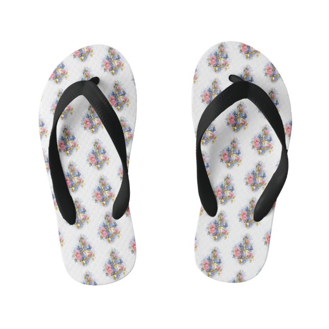 Treble clef with Pink Roses Kid's Flip Flops (Footbed)