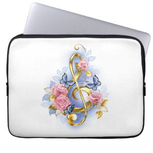 Treble clef with Pink Roses Laptop Sleeve
