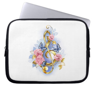 Treble clef with Pink Roses Laptop Sleeve