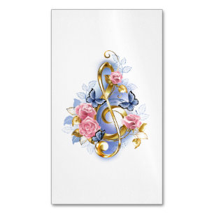 Treble clef with Pink Roses Magnetic Business Card