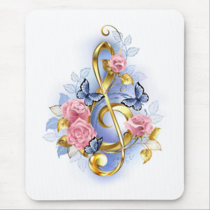 Treble clef with Pink Roses Mouse Mat