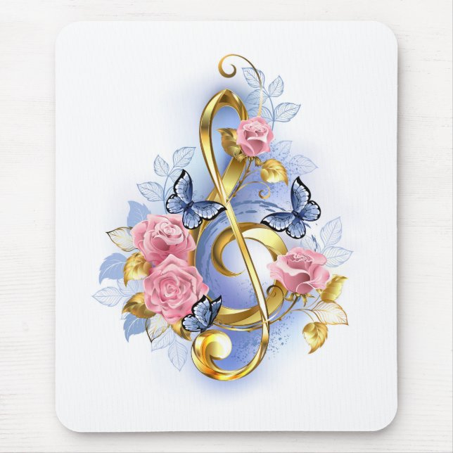Treble clef with Pink Roses Mouse Mat (Front)