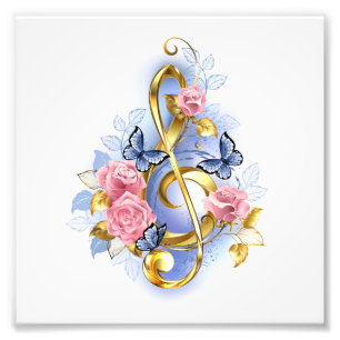 Treble clef with Pink Roses Photo Print