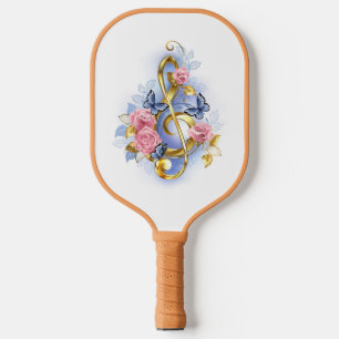 Treble clef with Pink Roses Pickleball Paddle