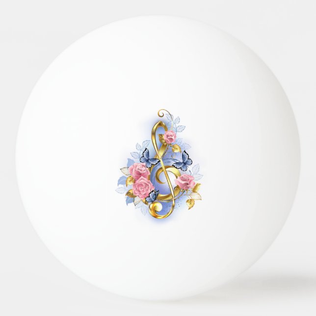 Treble clef with Pink Roses Ping Pong Ball (Front)