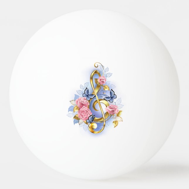 Treble clef with Pink Roses Ping Pong Ball (Front)