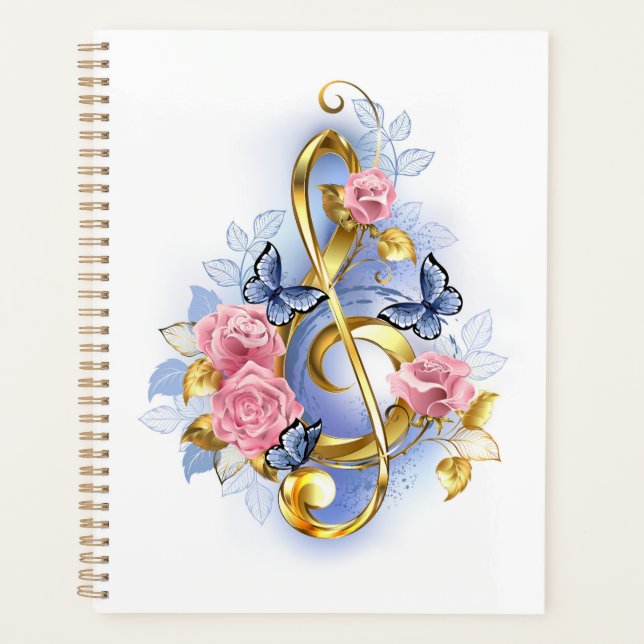 Treble clef with Pink Roses Planner (Front)