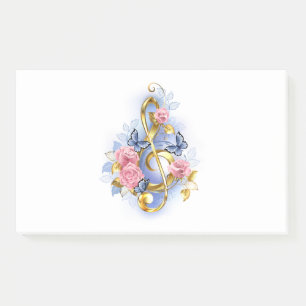 Treble clef with Pink Roses Post-it Notes