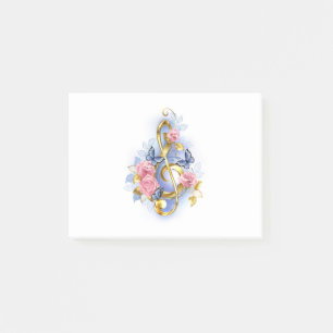 Treble clef with Pink Roses Post-it Notes