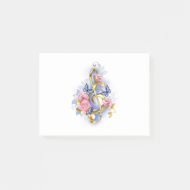 Treble clef with Pink Roses Post-it Notes (Front)