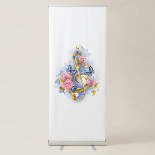 Treble clef with Pink Roses Retractable Banner