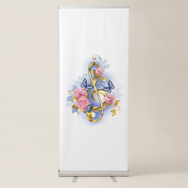 Treble clef with Pink Roses Retractable Banner (Front)