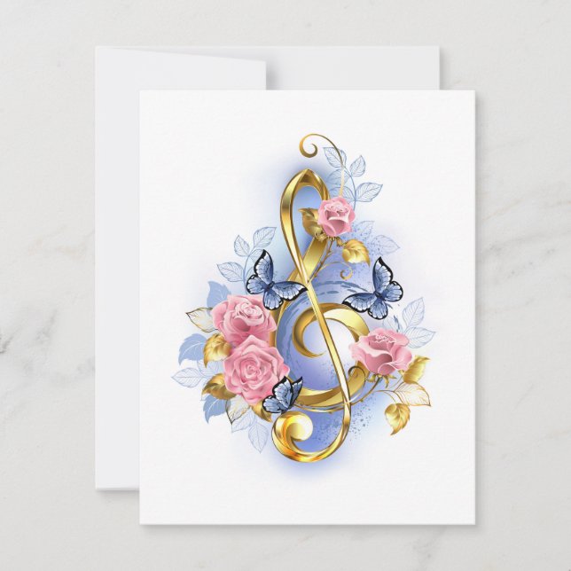 Treble clef with Pink Roses RSVP Card (Front)