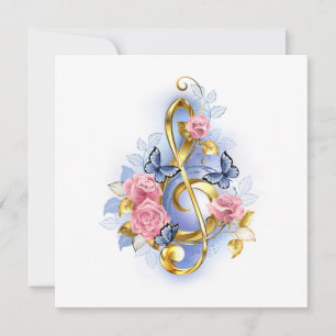 Treble clef with Pink Roses Save The Date