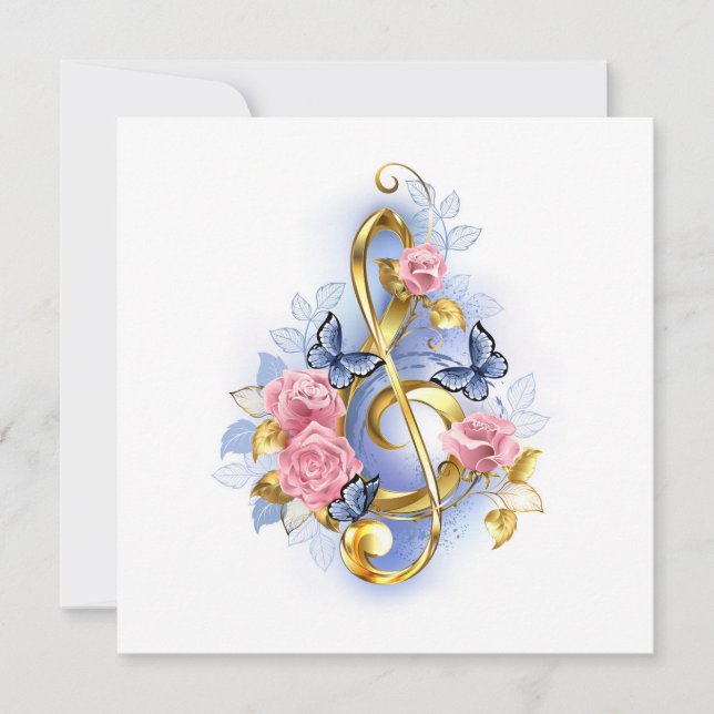 Treble clef with Pink Roses Save The Date (Front)