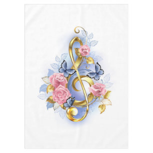 Treble clef with Pink Roses Tablecloth